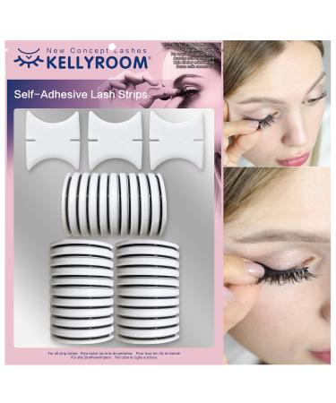Lash Glue Replacement Self-adhesive Strips 30 Pcs with Applicator, Black Waterproof Self-sticking Lash Strips Suitable for All Strip False Eyelashes, Single Length 35mm, Ideal Way to Apply Fake Lashes