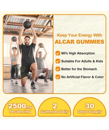 Acetyl L-Carnitine Gummies Sugar Free Premium L-Carnitine Supplement for Women & Men ALCAR Supplement for Energy Muscle Focus & Brain Support Gluten-Free Non-GMO Vegan Pineapple Flavor 60 Ct 60 Count (Pack of 1) - Buy Online on GoSupps.com