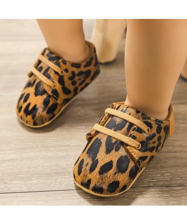 Infant First Walking Shoes - Anti-Slip Oxford Flats for Baby Girls & Boys (0-6 Months) in Leopard Print - Buy Online on GoSupps.com