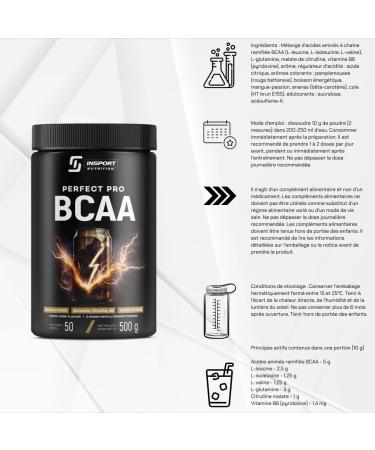 BCAA PERFECT PRO - Suppl ment Sportif Professionnel - L-Glutamine - Vitamine B6-50 Portions - 500g Poudre - Go t: (Energy Drink) - Buy Online on GoSupps.com