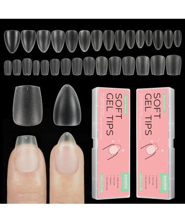 Soft Gel False Nail Tips 2 Styles Kit - Short Coffin Short Almond 480PCS Pre-shaped Matte Full Cover Acrylic Fake Nail Tips for Nail Extension DIY Manicure Salon 15 Sizes NAIL TIP011