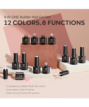 Modelones 12 Colors Builder Gel Set - Pink Brown White Hard Gel Nail Strengthener Extension Base Gel Bottle Builder Gel Kit - Buy Online on GoSupps.com