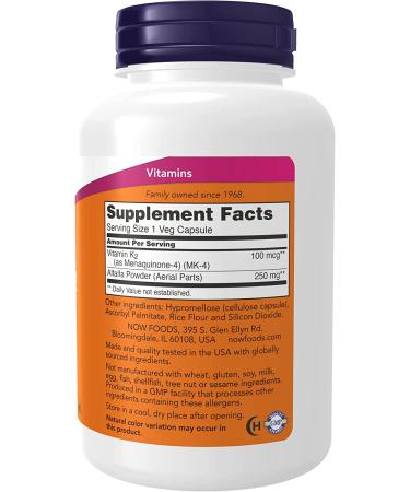 Now Foods Vitamin K-2 100 mcg - 250 Vegan Capsules | Supports Bone & Heart Health - Buy Online on GoSupps.com