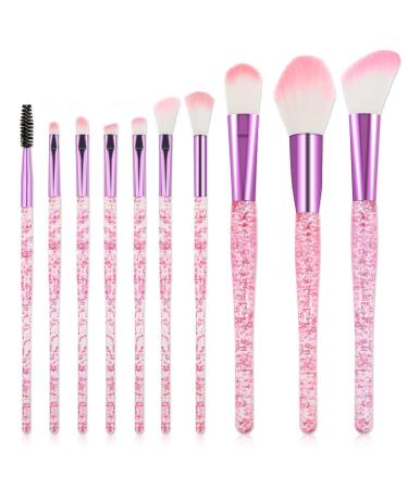 10 PCS Glitter Crystal Makeup Brush Set Cute Makeup Brushes Bling Professional Concealer Eye Shadow Eyeliner Blush Lip Blending Synthetic Brushes Tools Kit Face Cosmetics Blending Brushes for Women pink