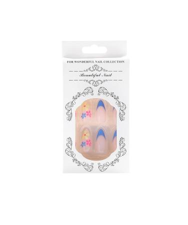 Sethexy Flower Almond False Nails - 24pcs Blue Flower Spring French Press-On Nails for Women & Girls - Acrylic Art - Buy Online on GoSupps.com
