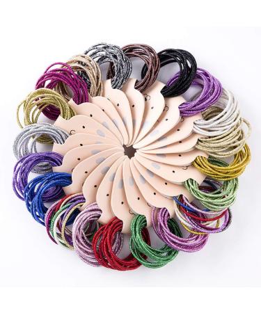 LOVEF 200pcs Glitter Multi-Color Hair Elastics Hair Ties No Crease Ponytail Holders No Metal 5mm Hair Band Ties for Girls Ladies Hair Ring Hair Band