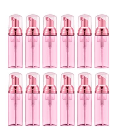Lil Ray 2 Oz Empty Clear Rose Red Foam Pump Bottle, Travel Foamer Soap Dispenser for Lash Shampoo, Hand Soap, Foaming Cleaner(Rose Red Pump, 12 PCS) 12 PCS Clear Rose Red 2