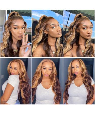 32 Ombre 4/27 Brown Blonde Highlight Lace Front Wig 180% Density - Body Wave 13x4 HD Lace Transparent Wig for Black Women - Buy Online on GoSupps.com