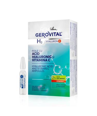 GEROVITAL HYALURON C Hyaluronic Acid Serum for Face with Vitamin C Intensive Anti-Wrinkle Face Treatment Hydrating Face Moisturizer for Normal Mixed Dry Skin 10 vials x 2 ml