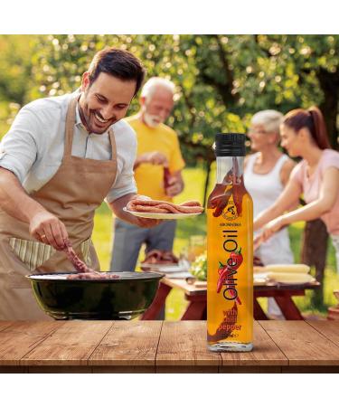 Olive Oil with Dried Chili Peppers 250ml - Fresh Edible Olive Oil - Olive Oil with Spices - Cooking Olive Oil - Natural Olive Oil Taste - Glass Bottle - Buy Online on GoSupps.com