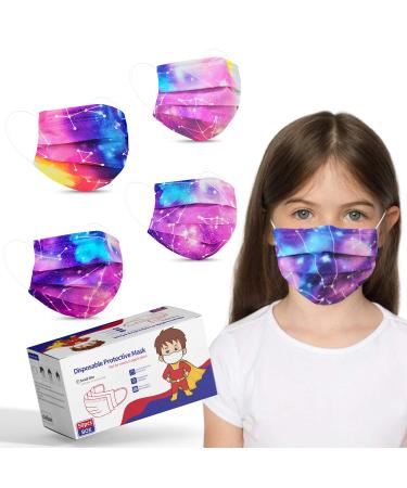 Kids Size Disposable Face Masks, Tie Dye Masks for Boys Girls Individually Wrapped, Childrens Cute Face Mask with Design, Colored Sport Face Cover Mask for School, Small Breathable Kids Mask for Petite Face - 50 Packs