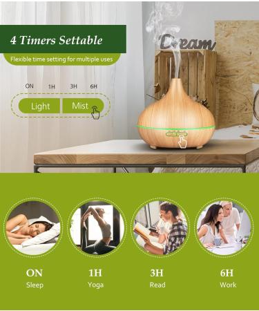 500ml Aroma Diffuser for Essential Oils - BPA-Free 6 Oils Included 23dB Quiet 7 Colors 4 Timers Auto Shutoff - Yellow Wood Grain - Buy Online on GoSupps.com