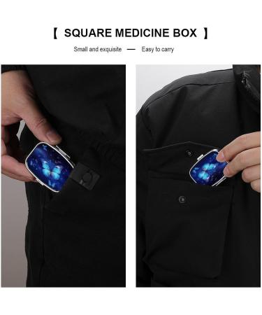 Shop Blue Starry Butterfly Pill Box - 2 Compartment Decorative Metal Organizer for Travel | Portable Pocket & Purse Pill Case - Buy Online on GoSupps.com