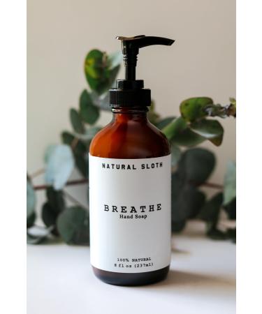 Natural Sloth Liquid Hand Soap - Non-Toxic | Made with Aloe and Shea Butter | Plant-Based | Scented With Only Pure Essential Oils | Paraben & Sulfate Free | 8 Fl Oz Breathe