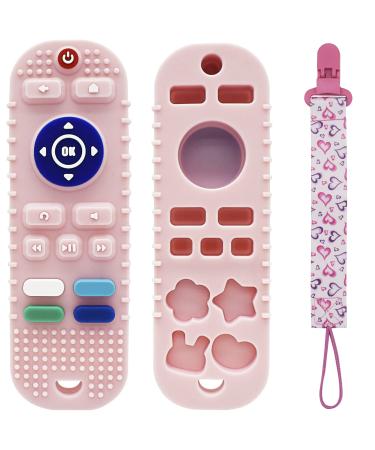 Remote Control Teether Toy for Babies 6 to 12 Months Baby Teething Toys Tv Remote Shape with Pacifier Clip(Pink)
