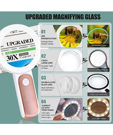 Ieegkit Magnifying Glass with 18 LED 30X Handheld Magnifying Glass with 3 Modes Illuminated Magnifier Glass for Read - Buy Online on GoSupps.com
