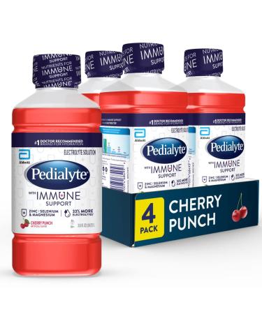 Pedialyte with Immune Support, Cherry Punch, Electrolyte Hydration Drink with Zinc, Selenium, and Magnesium, 1 Liter, Pack of 4 - Buy Online on GoSupps.com