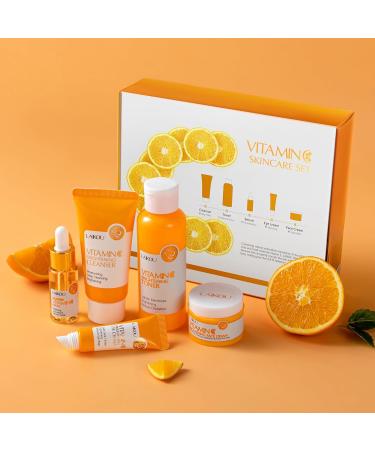 Vitamin C Skin Care Set - 5pcs Women's Beauty Gift Kit with Cleanser Toner Serum Eye Cream & Face Cream | TSA-Friendly Travel Set for Moms Daughters & Teens - Buy Online on GoSupps.com