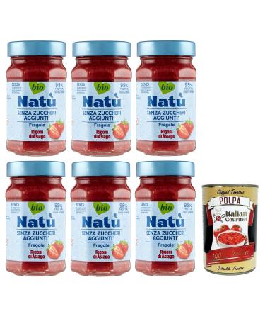 Italian Gourmet E.R. Rigoni di Asiago Nat Fragole Lot de 6 pots de confiture de fraises bio sans sucre ajout 240 g + Polpa di Pomodoro Italian Gourmet Polpa di Pomodoro Bo te de 400 g