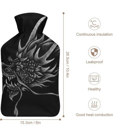 Black Dragon Hot Water Bottle with Plush Cover | Hand Warmer for Adults & Kids | 26.5x15.3cm | International Shipping - Buy Online on GoSupps.com
