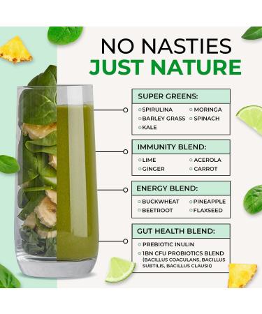 Inspiriko Super Greens Powder with 18 Natural Superfood Ingredients - Spirulina Kale Moringa - Green Powder Superfood with Probiotics 150g UK Made Vegan - for Energy Digestion Immune Support 150 g (Pack of 1) - Buy Online on GoSupps.com