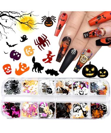 Halloween Nails Glitter Sequins 12 Colours Glitter for Nails Pumpkin Bat Black Halloween Nail Glitter Sequins Stickers Nail Decoration