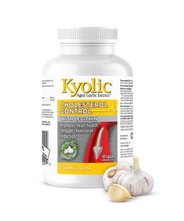 Kyolic - Cholesterol Control with Lecithin 90 Capsules - Kyolic Cholesterol Formula 104 - Cholesterol Lowering Supplement - Kyolic Aged Garlic Extract Capsules - Heart Health & Immune System Support 90 count (Pack of 1)