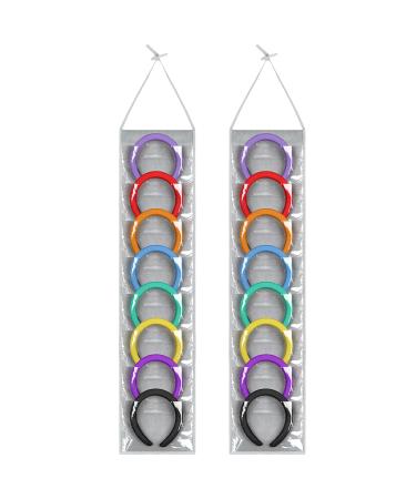 Headband Storage Holder Padded Headband Organizer Hairbands Hanging Organizer with PVC Clear Pockets Container Hair Accessory Hanging Hair Clasp Rack Display Stand (8.7 inches, Gray) 2 Count (Pack of 1) Gray