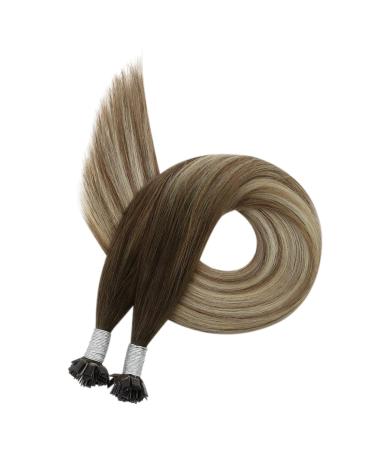 UGEAT Bonding Flat Tip Hair Extensions - 100% Remy Brazilian 14 Inch Strands with Keratin Fusion Glue Dark Brown to Medium Brown & Bleach Blond #4/613 50 Strands - Buy Online on GoSupps.com
