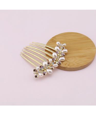 SG Store Flower Hair Comb - Rhinestone Wedding Bridal Headpiece | Decorative Hair Accessory for Women & Girls | Purple Hairstyle Enhancer - Buy Online on GoSupps.com