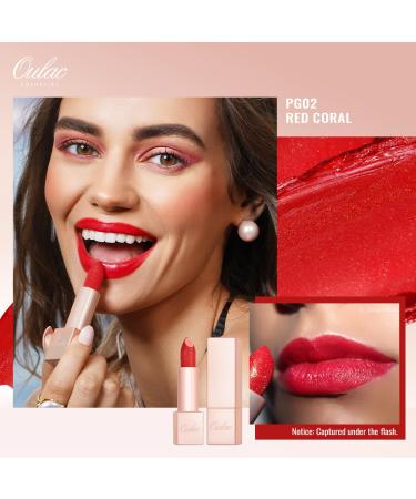 Oulac Moisture Shine Lipstick Red Coral - Vegan Shimmering Lip Care Creamy Texture & Hydration for Luscious Lips - Buy Online on GoSupps.com