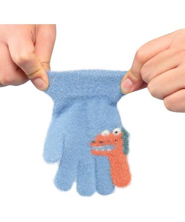 Cartoon Dinosaur Knitted Gloves for Kids | Thermal Wool Mittens for Boys & Girls 2-6Y | Blue Dinosaur Design - Buy Online on GoSupps.com