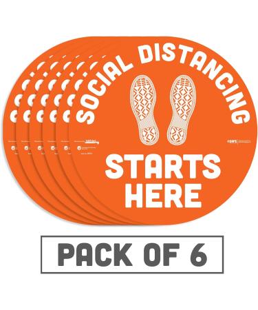 BeSafe Messaging Social Distancing Starts Here - 6 Pack 30.5 cm Round Repositionable Vinyl Footprint Stickers UL 410 Certified Non-Slip Ideal for Commercial & School Use - Buy Online on GoSupps.com