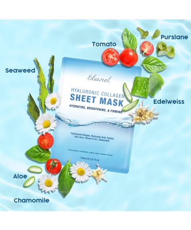 Ebanel Collagen Peptide Hydrating Face Masks - Brightening & Firming Anti-Aging Sheet Masks with Hyaluronic Acid, Vitamin C, Chamomile, Aloe - 10 Pack - Buy Online on GoSupps.com
