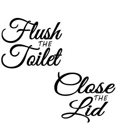 Die-Cut No Background Letters On Clear Adhesive Vinyl - Flush The Toilet & Close The Lid - (2 Pack) 152.4mm X 127mm Funny Fun Learning Educational Bathroom Washroom Transparent Vinyl Sticker Decal Label