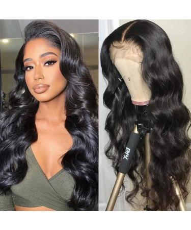 Body Wave Lace Front Wigs Human Hair 20 Inch Glueless 4X4 Lace Closure Wigs Human Hair for Black Women 180% Density Brazilian Virgin Hair Pre Plucked Bleached Knots with Baby Hair (Natural Color Body Wave Wig) 4x4 Body W...