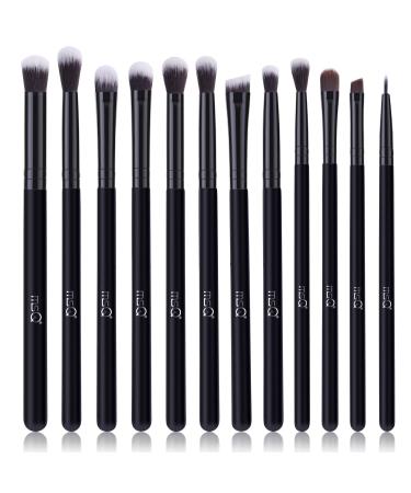 MSQ Eye Makeup Brushes 12pcs Eyeshadow Makeup Brushes Set with Soft Synthetic Hairs & Real Wood Handle for Eyeshadow, Eyebrow, Eyeliner, Blending(Black without bag) Pure Black Standard