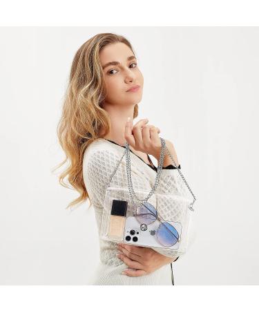 Mossio Clear Crossbody Stadium Purse for Women - Silver Chain Shoulder Handbag for Concerts, Work, and Sports Events - Buy Online on GoSupps.com
