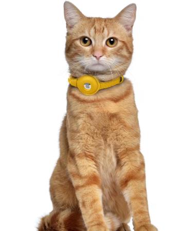 Oopsdoggy Leather Airtag Cat Collar with Bell - Tear-Resistant GPS Collar for Cats & Small Dogs - Light Yellow | Apple Airtag Holder - Buy Online on GoSupps.com