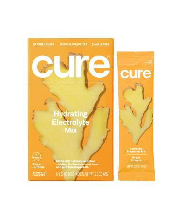 Cure Hydrating Electrolyte Mix | Electrolyte Powder for Dehydration Relief | Made with Coconut Water | No Added Sugar | Vegan | Paleo Friendly | Box of 8 Hydration Packets - Ginger Turmeric Flavor 8 Count (Pack of 1)