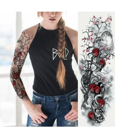 6 Sheets Full Arm Waterproof Black Skull Rose Temporary Tattoos for Men and Women - Extra Large Body Art Sticker Fake Tattoo - Buy Online on GoSupps.com