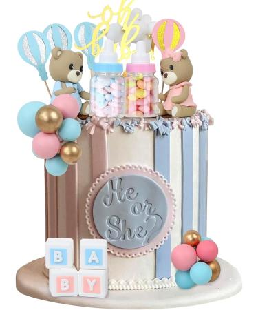 Acmee 47 PCS Bear Cake Toppers - Mini 3D Bear BABY Letters Milk Bottle Blue Pink Gold Foam Balls Cake Toppers for Gender Reveal Baby Shower Party Cake Decorations Bear Bear - Gender Reveal - Buy Online on GoSupps.com