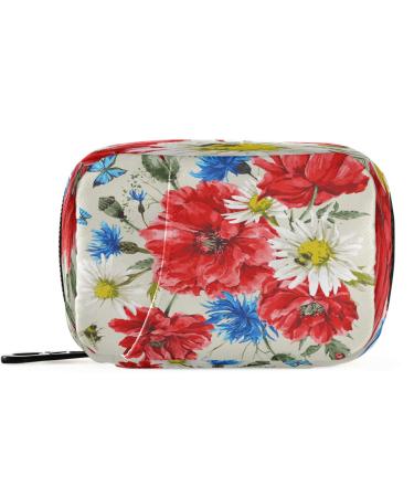 Pfrewn Pill Organizer Case 7 Day Vintage Bouquet Wildflowers Poppy Daisy Butterfly Travel Pill Box with Zipper Portable Small Weekly Vitamin Medicine Supplement Holder Pouch Bag