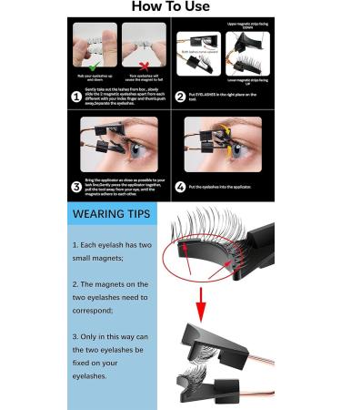 Magnetic Reusable False Eyelashes Set - 4 Pairs Natural Look 3D Effect | Waterproof, No Eyeliner Needed | Includes Applicator | Dark - Buy Online on GoSupps.com