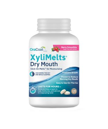 Oracoat XyliMelts for Dry Mouth Night Time or Day - Moisturizing Dry Mouth Adhering Discs Sugar Free with Xylitol 100 Count Berry Smoothie Flavor 8-Hour Relief Berry 100 Count