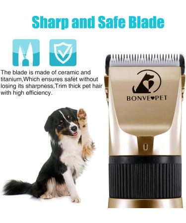 Bonve Pet Dog Clippers - Professional Low Noise Rechargeable Grooming Kit for Dogs, Cats, and Other Pets - Gold - Buy Online on GoSupps.com