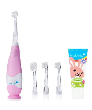 brush-baby Pink BabySonic Electric Toothbrush Bundle Set Includes Electric Toothbrush 4 Brush Heads & 1 AAA Battery 12 ml Toothpaste (Pink Set)