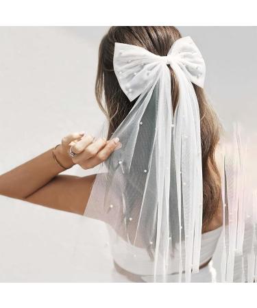 Bridal Pearl Bow Veil Pearl Bow Hair Clip for Bachelorette Party Veil Hair Clips Wedding Bridal Veil Bride to Be Accessories for Brides Hen Party Barrette (White) - Buy Online on GoSupps.com
