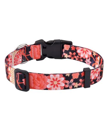 Mihqy dog collar adjustable soft & comfort dog collar Bohemian flowers geometric trunk design for small medium and large dogs (red flower A L) L (neck circumference 38-63 cm width 2.5 cm) Red flower A
