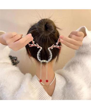 Rhinestone Tassel Ponytail Hair Claw Hair Bun Clip Tassel Ponytail Hair Clips Rhinestone Ponytail Holder Christmas Antlers Pearl Sparkling Diamond Tassel Hair Clips for Women (2pcs-B) - Buy Online on GoSupps.com